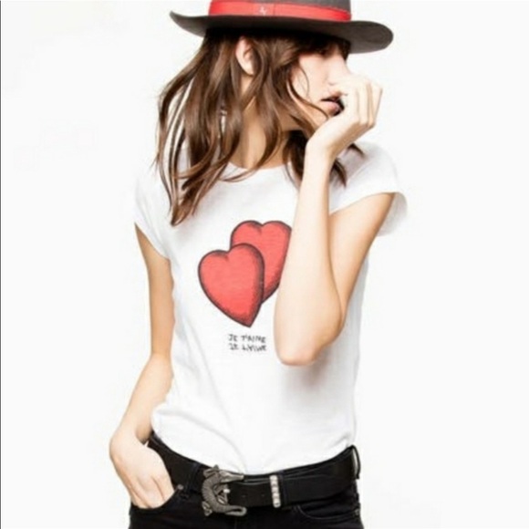 Zadig & Voltaire | Skinny Double Heart Tee top - Picture 1 of 9